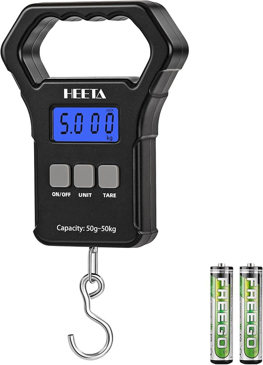 HEETA Fish Scale, 110lb/50kg Digital Portable Hanging Fishing Weight Scale with Backlit LCD Display, Luggage Scale with Ho...