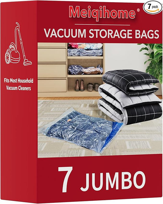 Vacuum Storage Bags 7 Jumbo, Space Saver Sealer Bags,Vacuum seal bags for clothing, Pillows, Comforters, Blankets, Bedding