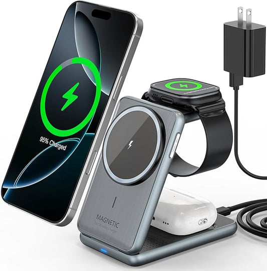 Wireless Charger Charging Station for iPhone: Xpencifan Travel 3-in-1 Charger Stand Multiple Devices for Apple Watch Ultra...