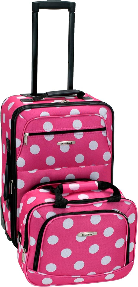 Rockland Fashion Softside Upright Luggage Set, Expandable, Pink Dots, 2-Piece (14/19)
