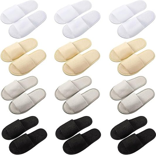 Silicherry 12 Pairs House Slippers for Guests Disposable Open Toe Spa Slippers Unisex Travel Slipper Bulk for Halloween Ch...