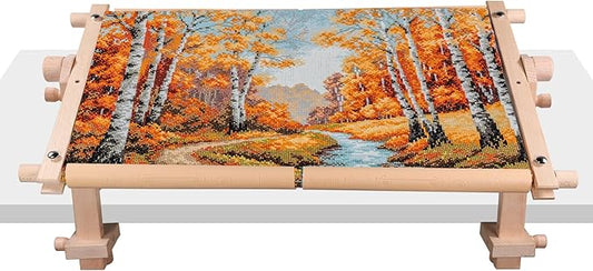 Simple Embroidery Frame and Embroidery Holder Combo Set，Beech Wood Fixable Desktop Cross Stitch Scroll Frame, Quilting Fra...