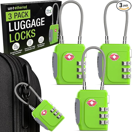 Untethered TSA Luggage Locks (3 Pack) – Resettable 3-Digit Combination TSA Approved Travel Padlocks for Suitcases, Backpac...