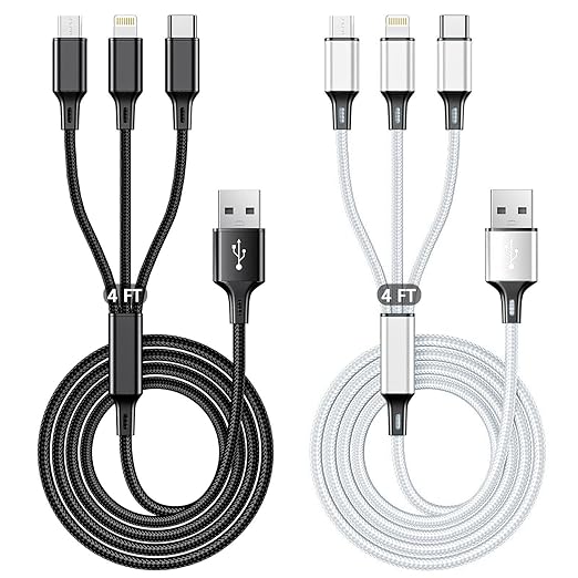 Multi USB Charging Cable 3A, 3 in 1 Fast Charger Cord Connector with Dual Phone/Type C/Micro USB Port Adapter, Compatible ...