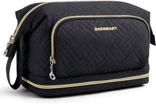 BAGSMART Travel Makeup Bag, Cosmetic Bag Make Up Organizer Case, Large Wide-open Pouch for Women Double Layers Purse for T...