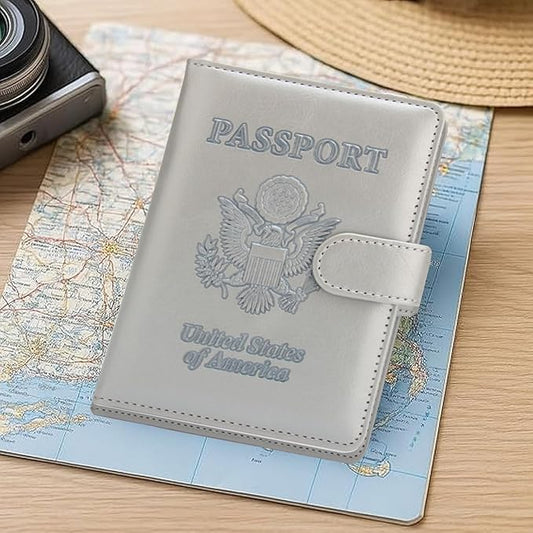 Passport Holder Cover Wallet RFID Blocking Faux Leather Card Case Travel Accessories for Women Men (Grey)