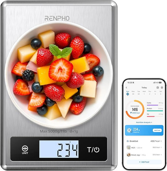 RENPHO Digital Food Scale with Nutritional Calculator, Smart Food Kitchen Scale, Food Weight Scale Grams and Ounces for We...