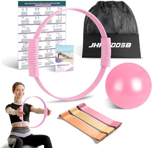 JHMFDDSB Pilates Ring Set, Pilates Essentials Kit with Pilates Ring and Ball, 3 Resistance Bands, Portable Bag & Training ...