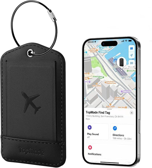 TopMade Smart Luggage Tag with Find My, Premium Leather Luggage Tags for Suitcase, Travel Bags, Backpacks, Anti-Lost Suitc...