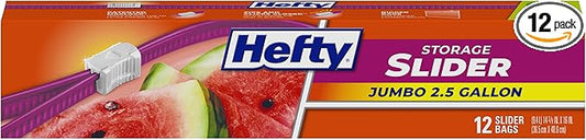 Hefty Slider Jumbo Storage Bags, 2.5 Gallon Size, 12 Count