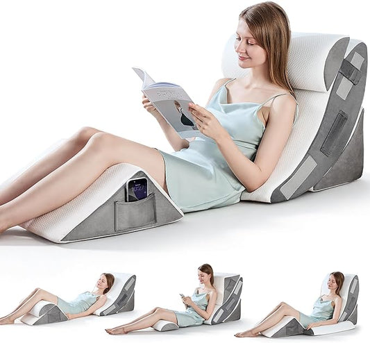 Bed Wedge Pillow, 4PC Adjustable Memory Foam Triangle Wedge Pillow Set For After Surgery, Pillow Wedge For Sleep Apnea, Ba...