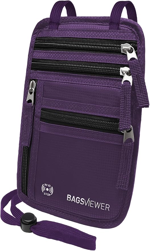 BAGSVIEWER Neck Wallet, RFID Blocking Passport Holder for Travel, Waterproof and Slim Pouch with Adjustable Neck Strap for...