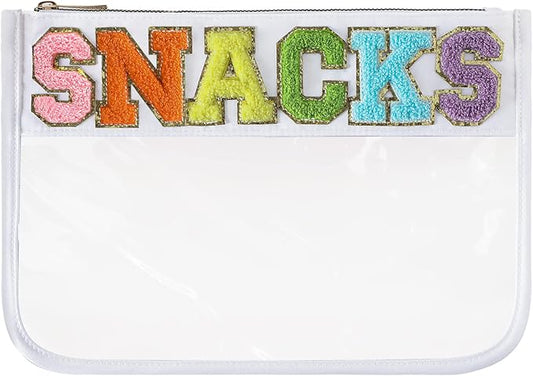 DYSHAYEN Chenille Letter Clear Zipper Pouch for Travel,Nylon Clear Cosmetic Bag,Makeup Travel Bag for Women Girls 11.8 Inc...