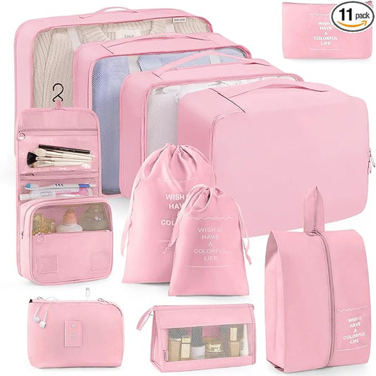 TRMFUSA Packing Cubes 11 PCS, Mesh Breathable Luggage Organizers Bags, Packing Organizers, Durable Travel Essentials Bags ...