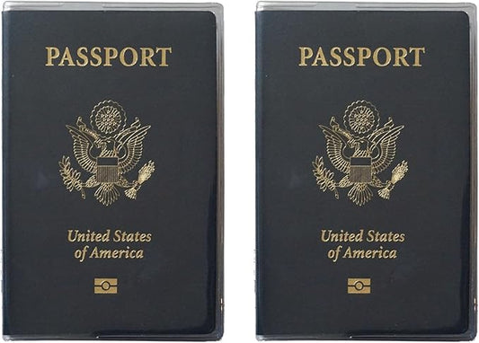 Set of 2 Heavy Duty Clear Vinyl Plastic Passport Cover Holder Travel MADE IN USA