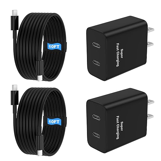 45W 2Pack Super Fast Charger USB C Dual Port Android Phone Charger Type C Fast Charging Block with 10FT Type-C Charger Cor...