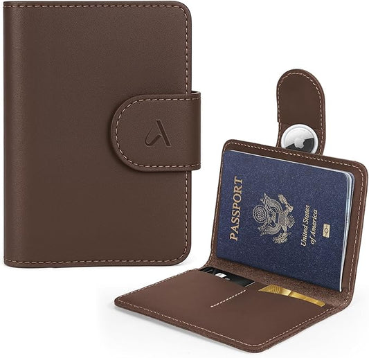 ALLIVE Passport Holder for Travel, Genuine Leather Passport Holder with AirTag Hidden, Rfid Passport Cover Travel Wallet f...