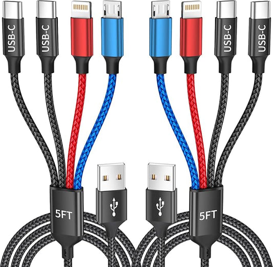Dual Type-C 4 in 1 Multi Charging Cable for Multiple Devices with 2 USB-C/Lightning/Micro Port, USB Cable iPhone Charger C...