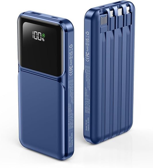 RONEGN Portable Charger with Built in Cable 10000mah USB C Power Bank Fast Charging Travel Essential Battery Pack for iPho...