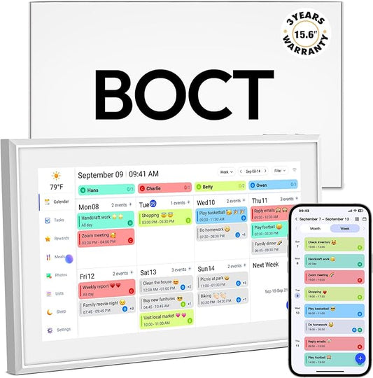 BOCT 15.6'' Digital Calendar Wall - 32GB Memory Touch Screen Chore Chart Smart Calendar,Digital Planner,Auto-Sync,APP Cont...