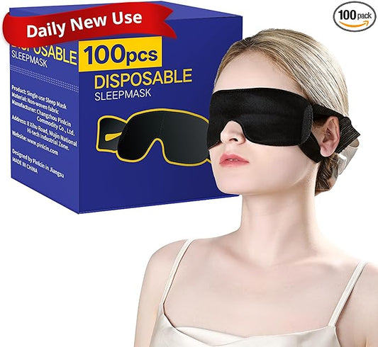 CROUVM 100 Pack Disposable Sleep Masks Bulk, Blackout Blindfolds for Men Women, Soft Eye Shade Cover for Sleeping Travel Y...