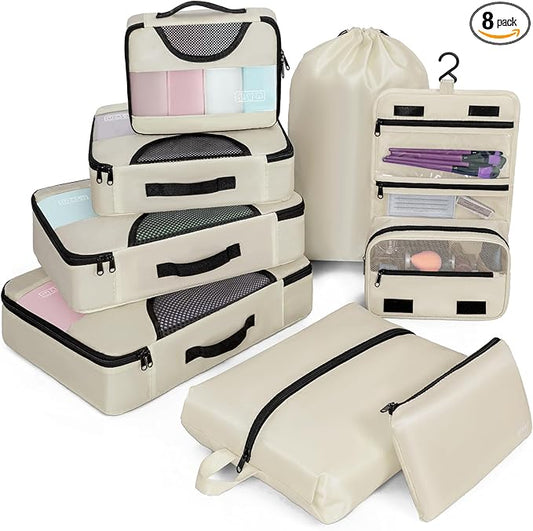 FREEAMG Packing Cubes 8 Set Suitcase Packing Cubes Breathable Mesh Travel Cubes Organizer for Packing Lightweight Vacation...