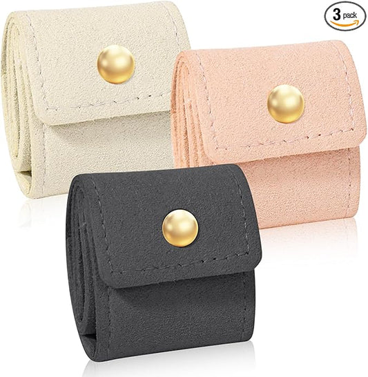 3Pcs Mini Travel Jewelry Bag, Leather Jewelry Organizer Foldable Pouch for Necklaces, Rings & Earrings - Compact Jewelry C...