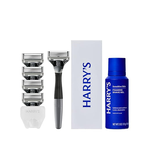 Harry's Original Shaving Kit for Men - Razor Handle, 5 Razor Blade Refills, Foaming Shave Gel, and Travel Blade Cover - Ge...