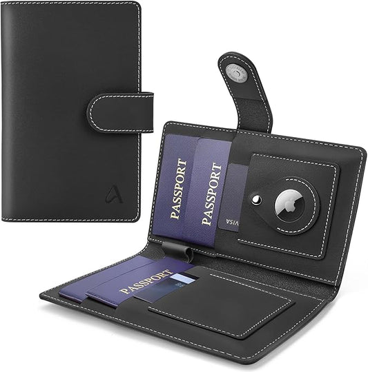 ALLIVE Passport Holder for Travel Family, Genuine Leather Passport Wallet with AirTag Slot, RFID Blocking Travel Document ...