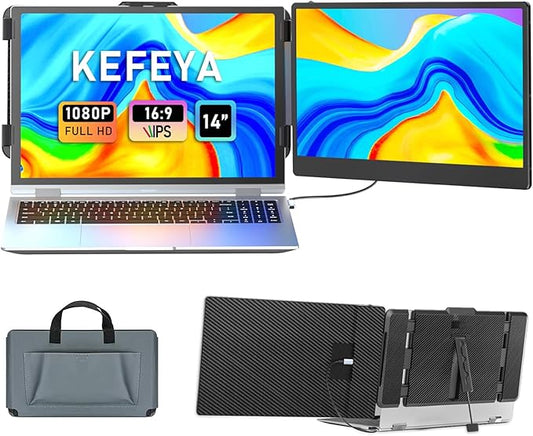 KEFEYA Laptop Screen Extender, 14" FHD 1080P IPS Laptop Monitor Extender Dual Screen, Portable Monitor for Laptops 13-17" ...