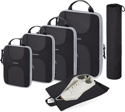 BAGSMART Compression Packing Cubes, 6 Set Packing Cubes for Suitcases, Lightweight Suitcases Organizers Bag Set & Compress...