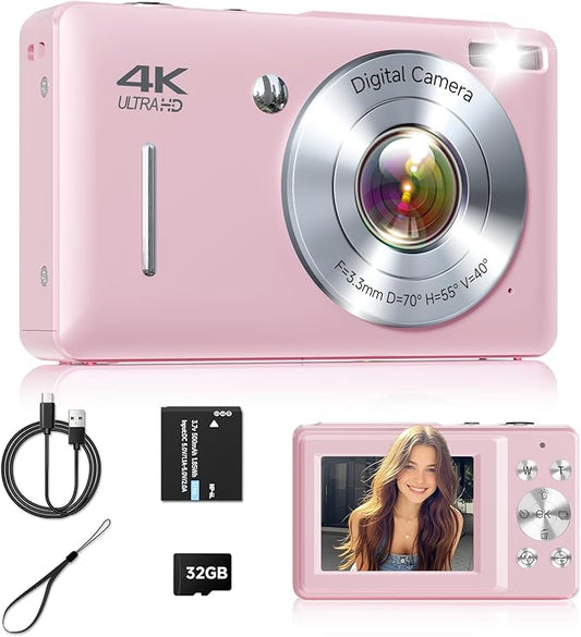 Digital Camera, 44MP FHD 1080P Point and Shoot Digital Camera with 16X Zoom, Small Compact Camera with Face Detect, 32GB S...