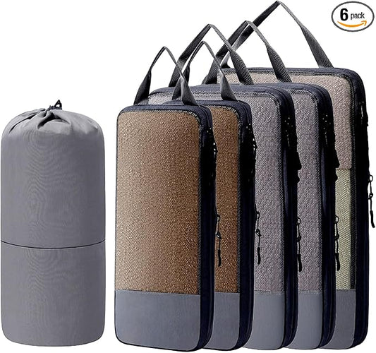 6-Piece Compression Packing Cubes for Travel, Expandable Luggage Organizers with Mesh Top, Space-Saving Travel Essentials ...