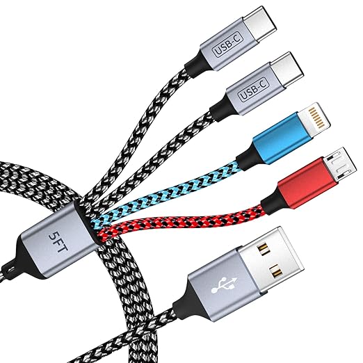 Dual Type-C USB Multi Charging Cable with 2 USB-C/IP/Micro Port, 4 in 1 Chargers for Multiple Devices, Travel Essentials U...