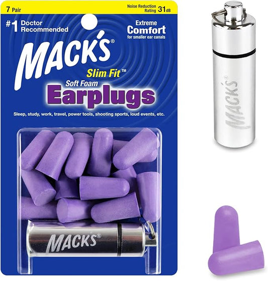 Mack’s Slim Fit Soft Foam Earplugs, 7 Pair with Travel Case – Small Ear Plugs for Sleeping, Snoring, Traveling, Concerts, ...