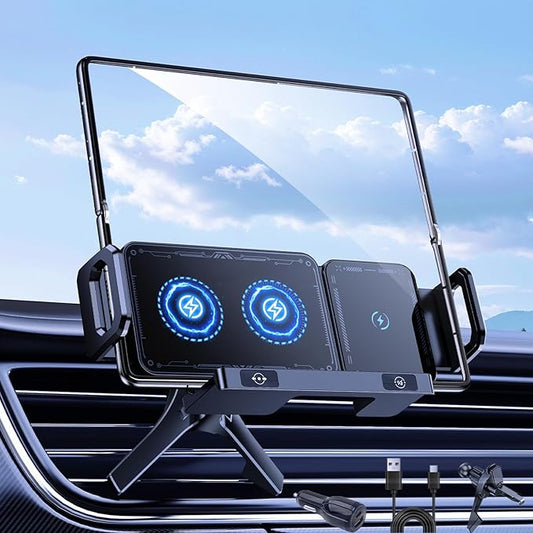 DICMKY Wireless Car Charger Mount Holder for Samsung Galaxy Z Fold 7 6 5 4 3 2, Rotatable Air Vent Dual Coils Auto Clampin...