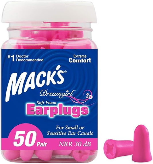 Mack's Dreamgirl Soft Foam Earplugs, 50 Pair, Pink - 30dB NRR, 33dB SNR - Small Ear Plugs for Sleeping, Snoring, Studying,...