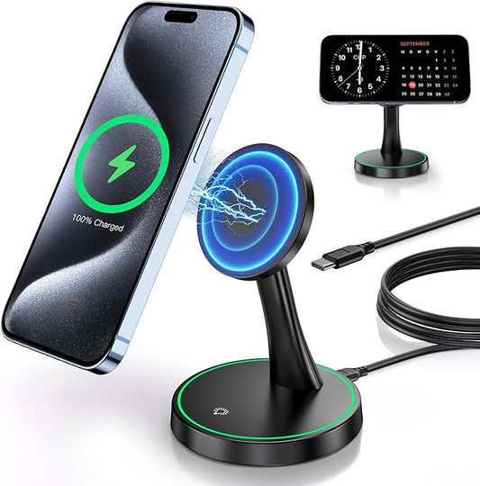 Magnetic Wireless Charger Stand 15W Fast Mag-Safe Charger for iPhone 17/17 pro/ 17 Air/ 17 pro max 16/15/14/13/12 Series M...