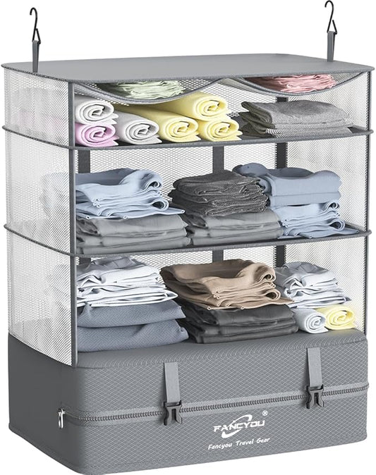 FANCYOU Compressible Packing Cubes Portable Hanging Closet Shelves 17"x12"x24" Extendable Travel Organizer Nylon Packing B...