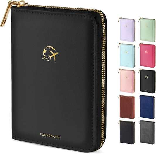 Forvencer Passport Holder Cover with Safe Zipper Closure, Premium Passport Wallet for Travel, Cute RFID Blocking Card Cas...