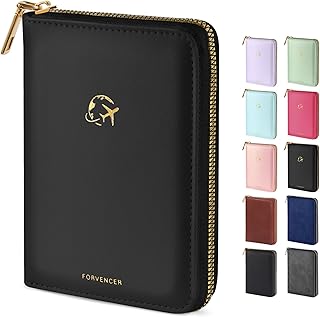 Forvencer Passport Holder Cover with Safe Zipper Closure, Premium Passport Wallet for Travel, Cute RFID Blocking Card Cas...