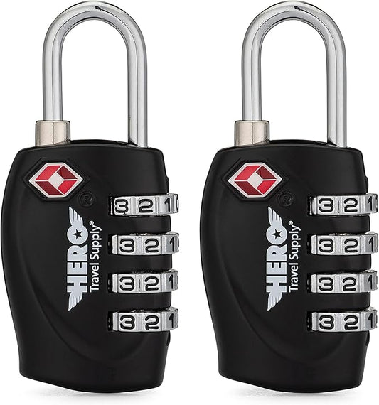 Hero Luggage Lock (Pack of 2) TSA Approved, 4 Digit Combination Padlock for Travel, Suitcases, Lockers, Backpacks
