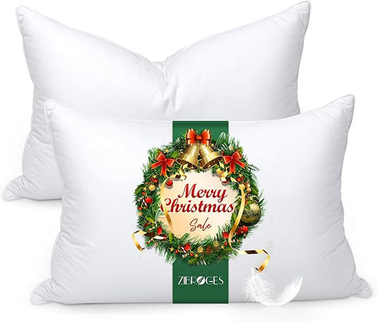 zibroges Feather Pillows Queen Size Set of 2 - Goose Down Hotel Bed Pillow for Sleeping, Soft 600 Thread Count Cotton Cove...