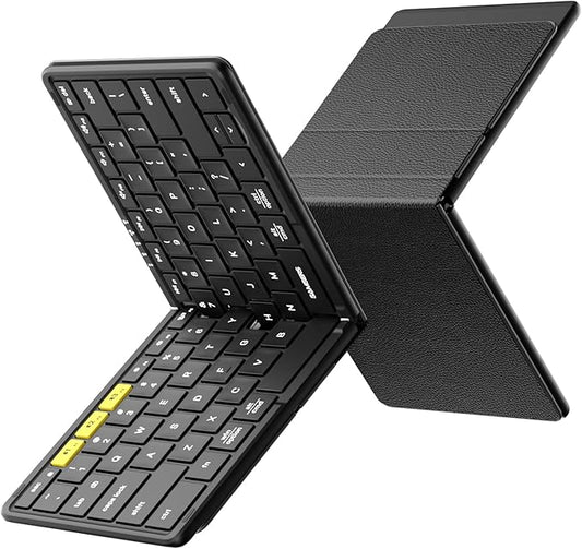 Samsers Full-Size Foldable Bluetooth Keyboard, KF08S Wireless Folding Keyboards with PU Leather Cover, Portable Travel for...