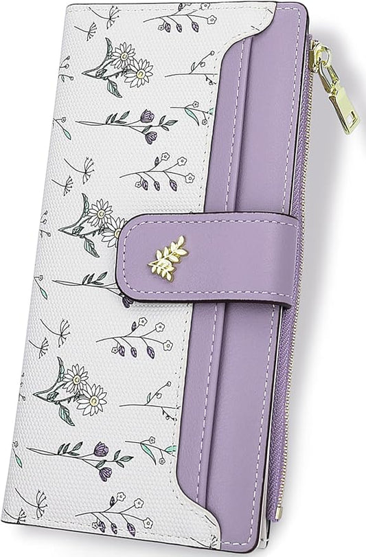 Farcauo Wallet Women Slim Wallets for Women with RFID Blocking Cute Thin Purple Women's Wallet Kawaii Flower Womens Ladies...