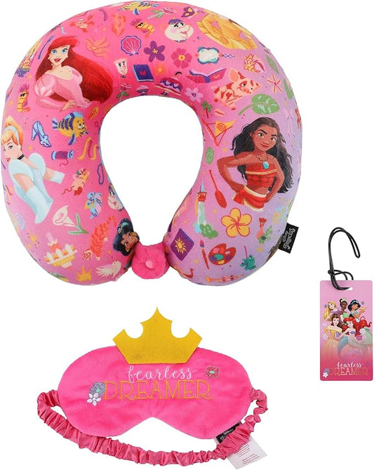 Disney Princess 3-Piece Neck Pillow Travel Set With Eye Mask & Luggage Tag