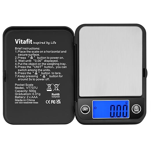 Vitafit 500g Digital Pocket Scale,High Accuracy Assured by Scale Professional Factory Since 2001, Gram Scale 0.01g for Mul...