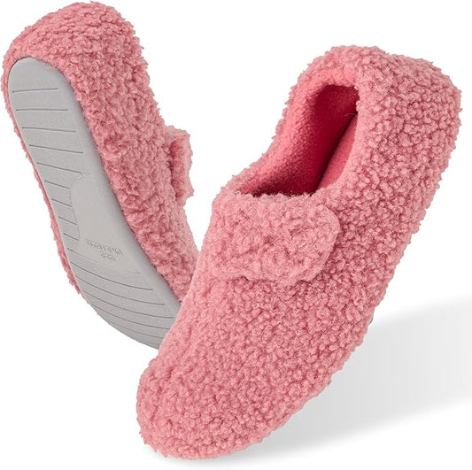 Women’s Lightweight Sherpa Fleece Slippers, Portable Indoor House Shoes, Snug Fit Home Slippers, Size up for Comfort