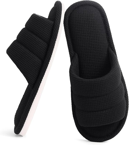 Shevalues Summer House Slippers for Women Men Breathable Waffle Indoor Slippers Slip-on Open Toe Home Shoes
