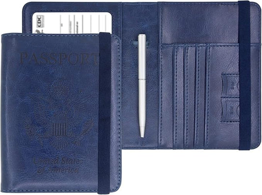 YIXXI Passport Holder Leather Rfid Blocking Passport Id Organizer Cover Wallet Case with Vaccine Card Holder Combo CDC Vac...